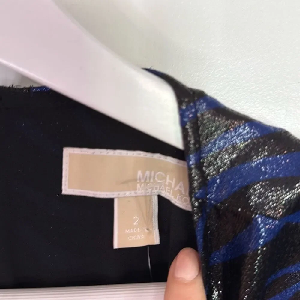 Michael Kors blue animal metallic tie waist jumpsuit 2